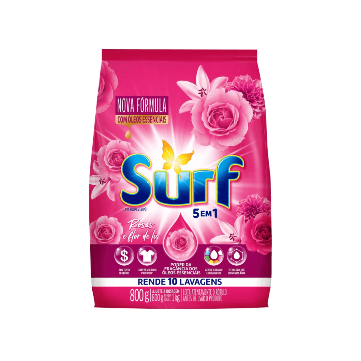 Lava Roupas em Pó Rosas e Flor de Lís 800g Surf